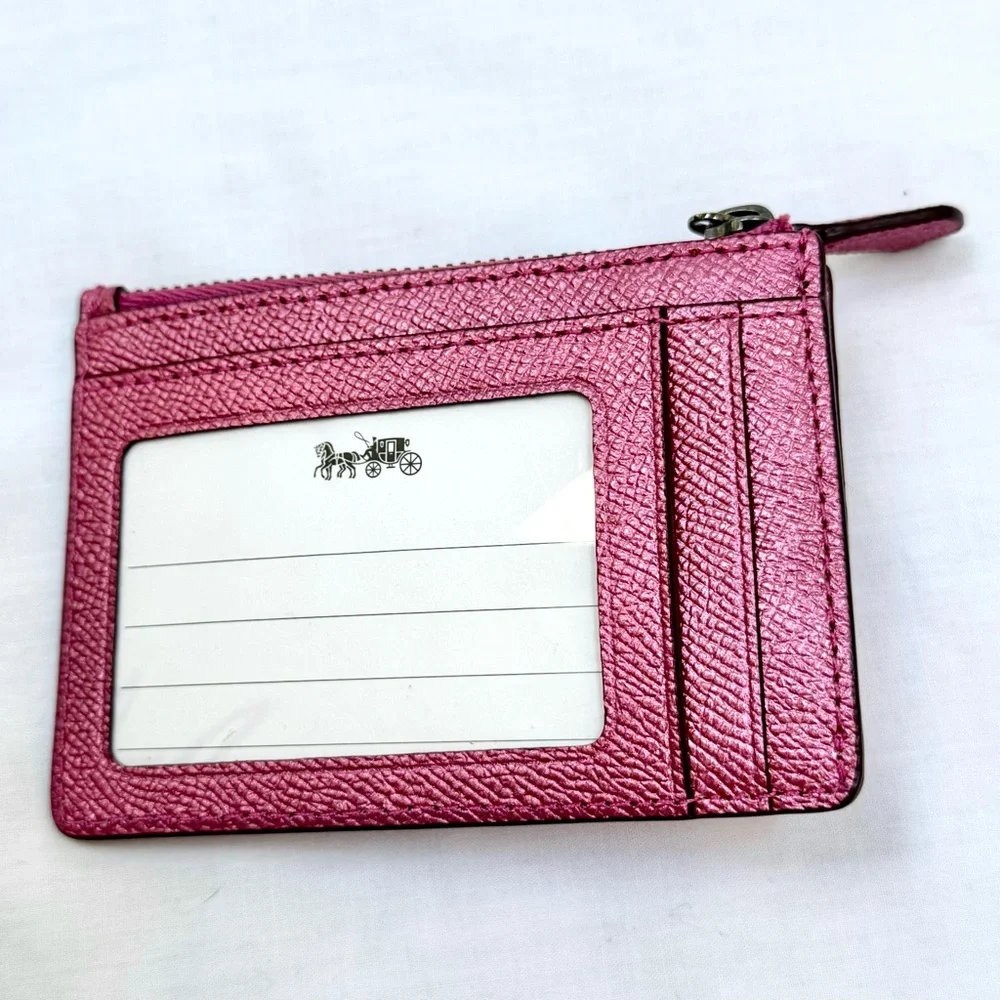 COACH Mini Skinny ID Case Shimmery Metallic Rose Pink F87077 - Picture 3 of 6